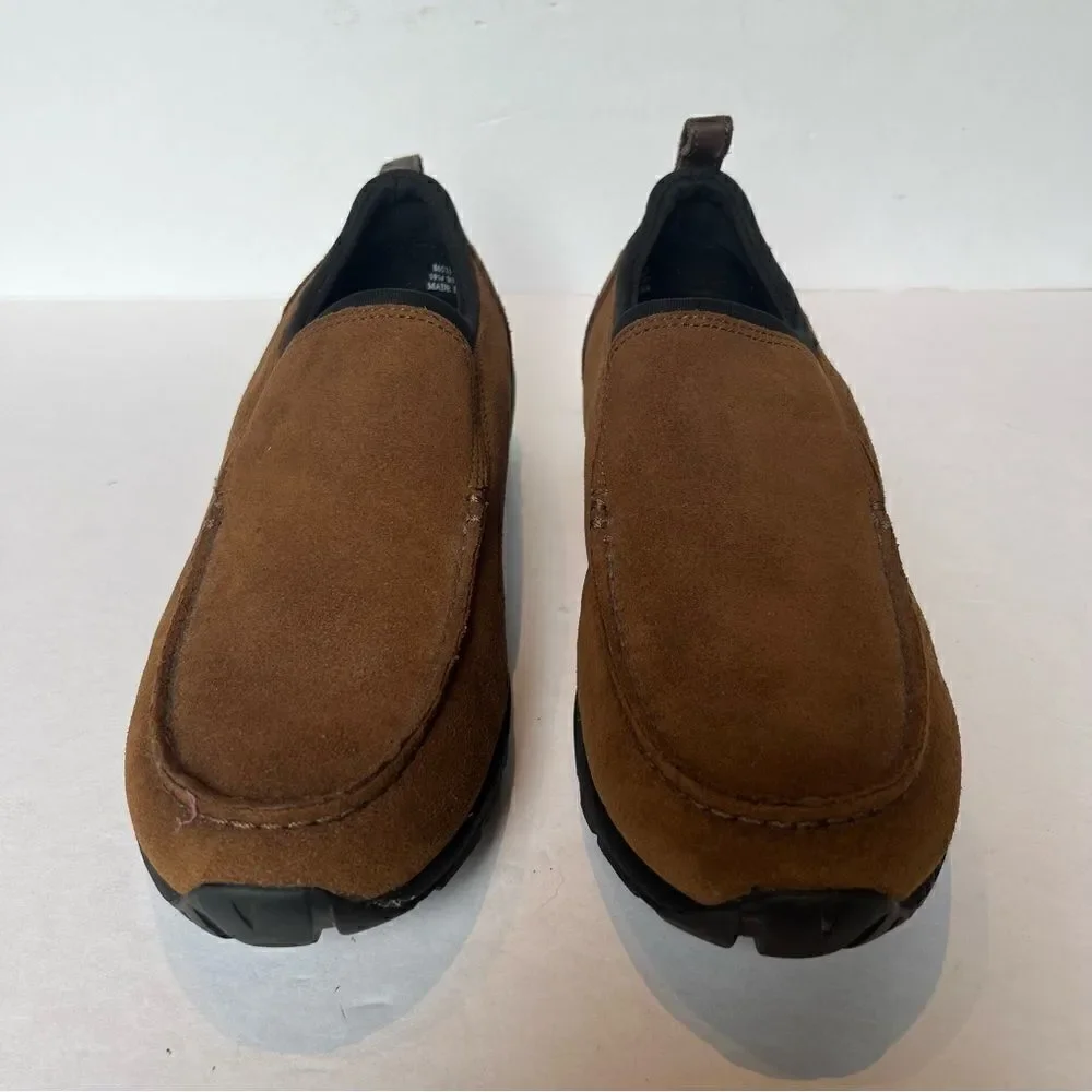 Lands' End Men's Suede Slip On Loafers Brown with black trim Size 9D